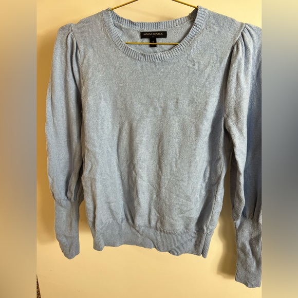 Light Blue Puff Sleeve Lightweight Sweater - Picture 5 of 7